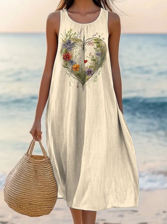 Crew Neck Casual Plants Regular Fit Dress With No