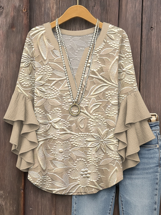 Women's Bohemian Pattern V-Neck Multi-Layered Lace Shirt