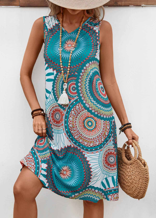Cotton Regular Fit Ethnic Geometry Casual Dress With No
