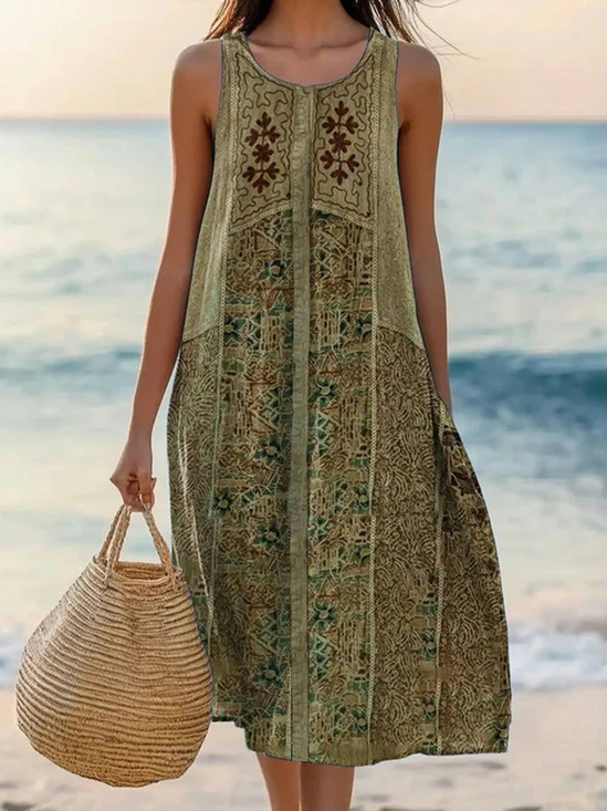 Casual Floral V Neck Dress With No