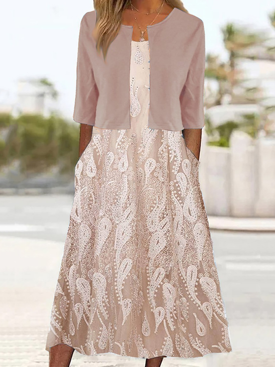 Floral Printed casual trendy round neck suit dress