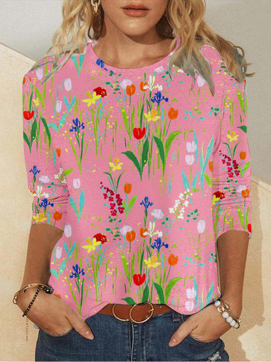 Floral Casual Loose Crew Neck T-Shirt