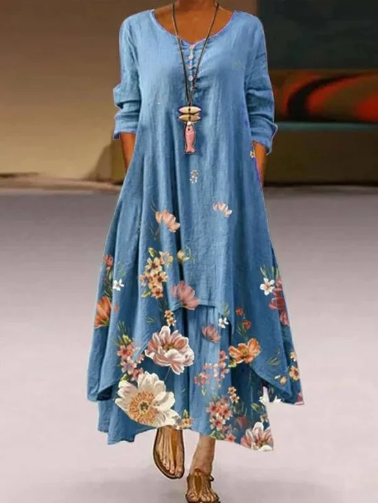 Women's Elegant Casual Double Layer Print Contrast Color Dress