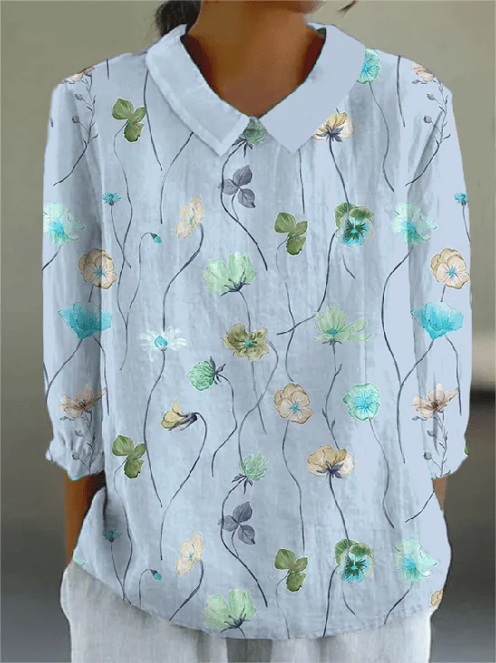 Floral Shawl Collar Loose Vintage Shirt