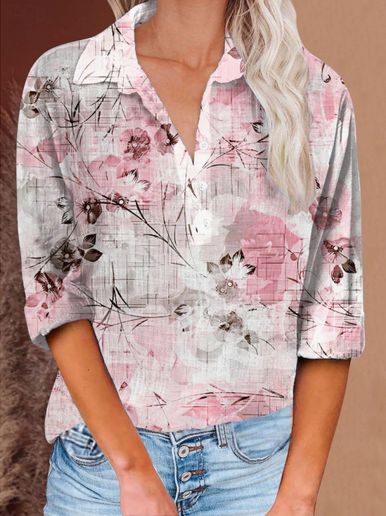 Button Long Sleeve Casual Vintage Print Shirt