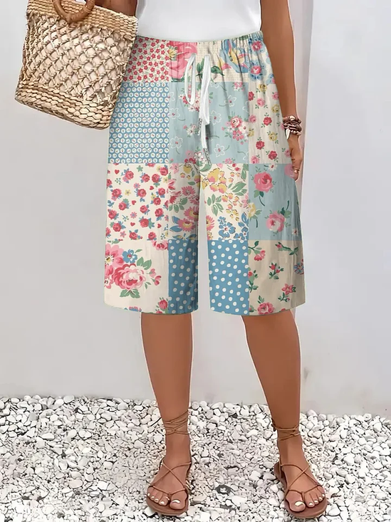 Women's Vintage Floral Patchwork Art Printed Cotton And Linen Casual Pants