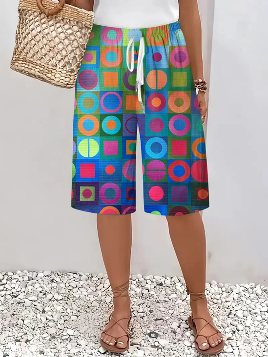 Women's Retro Abstraction Art Printed Cotton And Linen Casual Pants