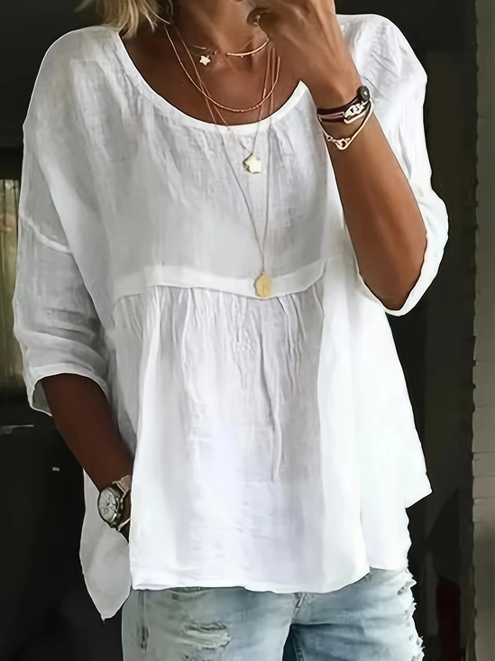 Women's Half Sleeve Shirt Summer White Plain Printing Crew Neck Daily Going Out Casual Top