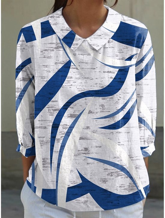 Geometric Casual Loose Linen Blend Shirt