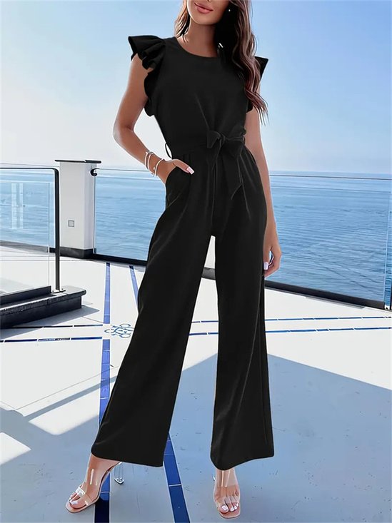 Women's H-Line Tank Crew Neck Daily Going Out Casual Split Joint Plain Summer Long Jumpsuit Romper