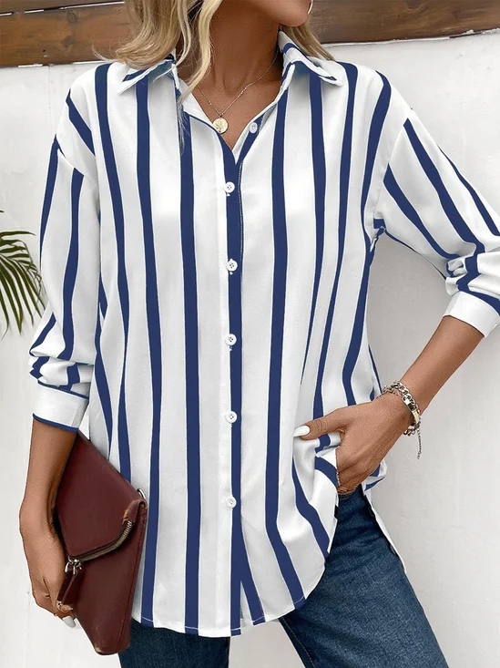 Shirt Collar Loose Striped Vintage Shirt