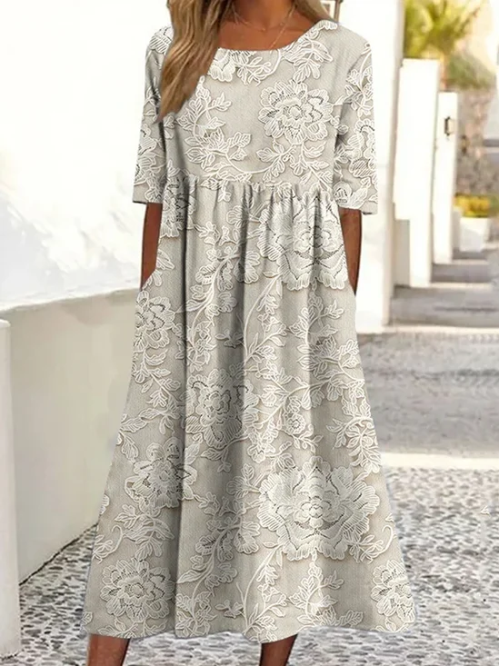 Cotton Casual Floral Dress With No