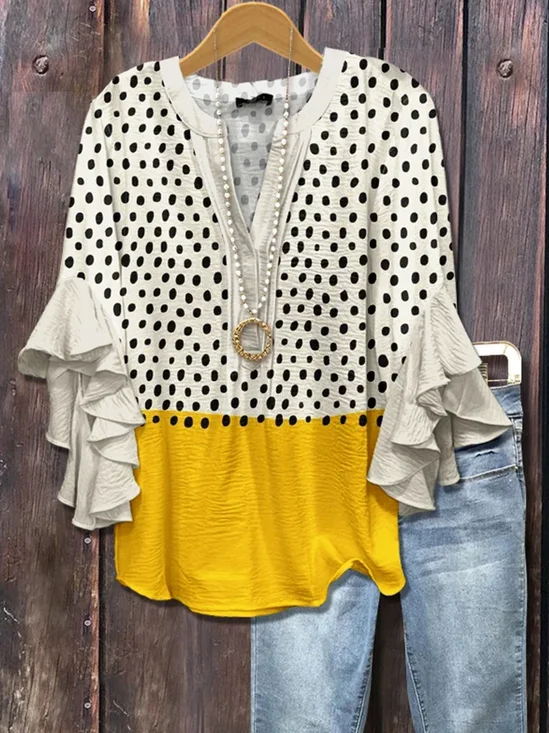 Contrast Stitching Regular Fit Boho Blouse