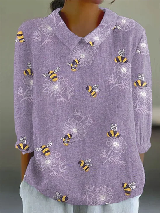 Linen Blend Loose Casual Floral Shirt