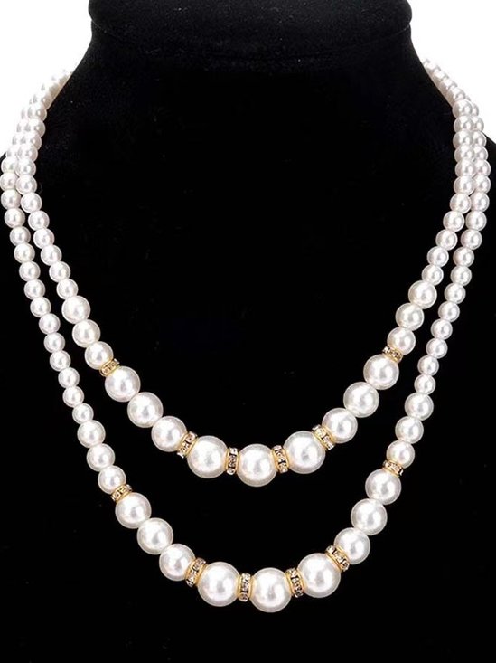 Fashion Imitation Pearl Beaded Necklace Temperament Diamond Double Layer Pearl Sweater Long Chain Necklace