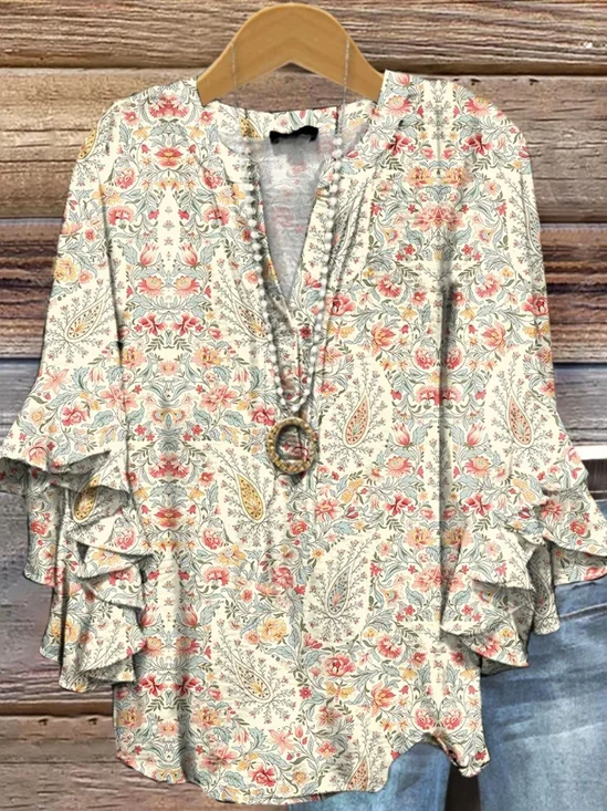 Floral Vacation V Neck Blouse