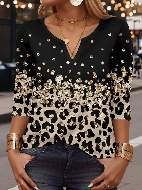 V Neck Loose Casual Jersey Blouse