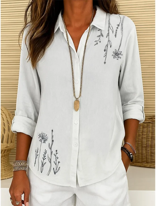 Floral Vintage Shirt Collar Shirt
