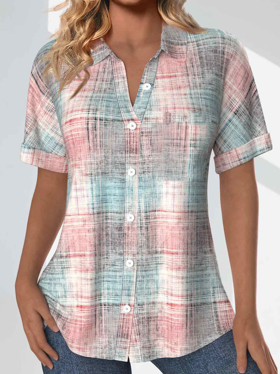 Loose Shawl Collar Simple Linen Blend Shirt