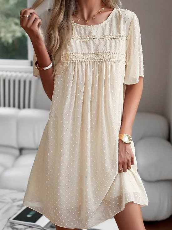 Women's Short Sleeve Summer Apricot Plain Split Joint V Neck Daily Going Out Vintage Mini A-Line Classic Dress