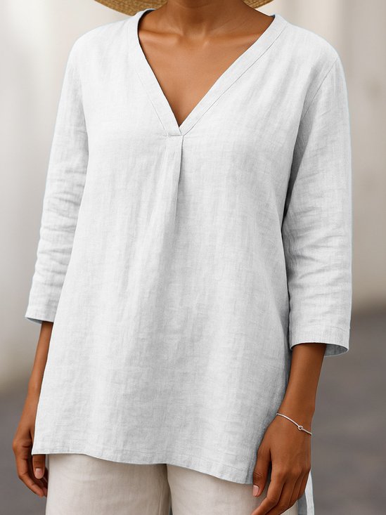 Casual V Neck Plain T-Shirt