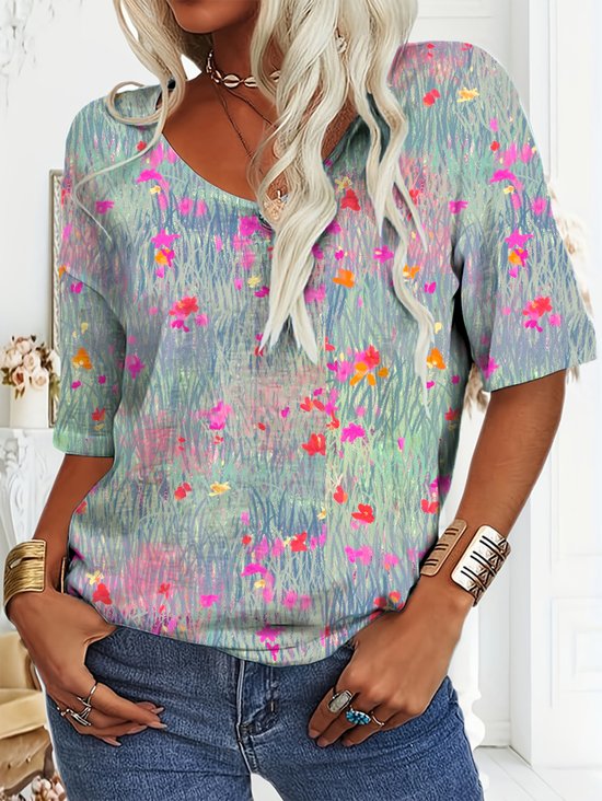 Jersey Loose Casual Gradient Pattern T-Shirt