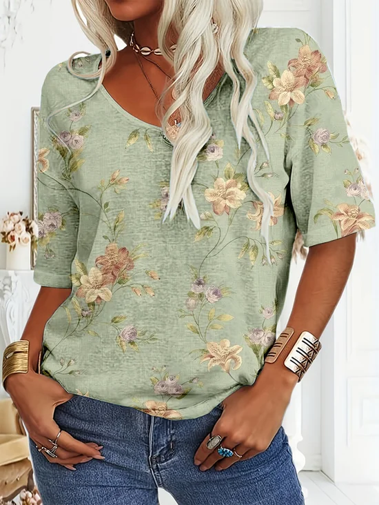 V Neck Casual Jersey T-Shirt