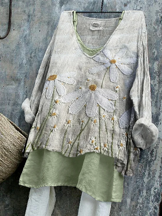 V Neck Regular Fit Casual Cotton Shirt