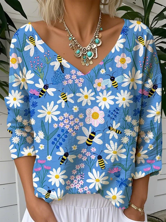 Casual Floral Loose Jersey T-Shirt