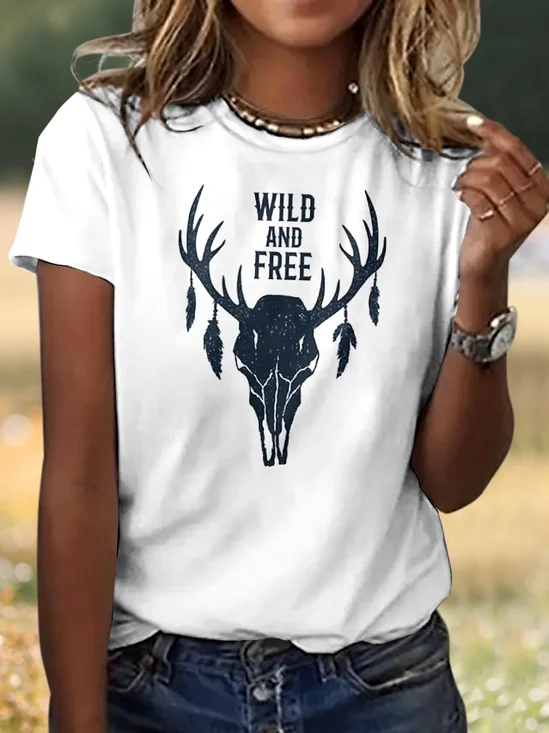 Casual Crew Neck Plain T-Shirt