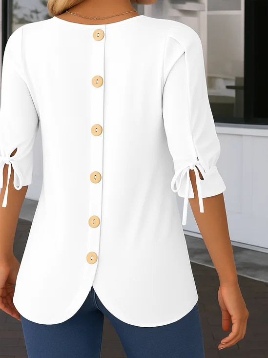 Women's Half Sleeve Shirt Summer White Plain Crew Neck Daily Going Out Vintage Top