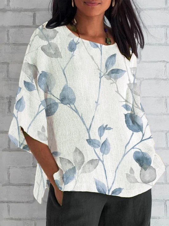 Women's Half Sleeve T-shirt Summer White Floral Crew Neck Daily Going Out Casual Top