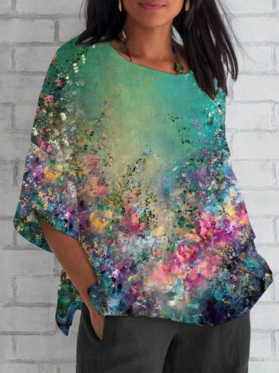 Women's Half Sleeve T-shirt Summer Green Floral Crew Neck Daily Going Out Casual Top