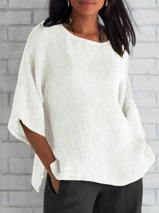 Women's Half Sleeve T-shirt Summer White Plain Crew Neck Daily Going Out Casual Top