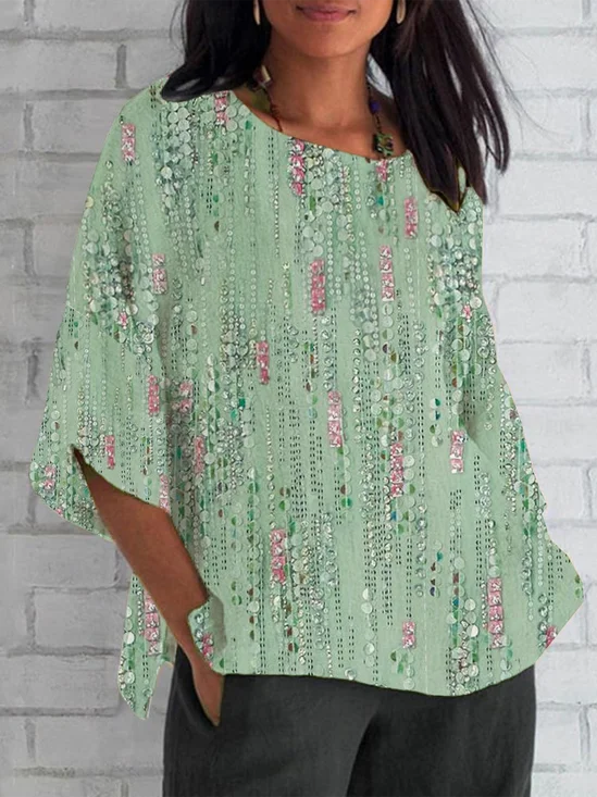 Women's Half Sleeve T-shirt Summer Green Abstract Crew Neck Daily Going Out Casual Top