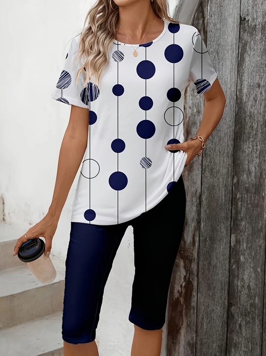 Women's Printing Polka Dots Daily Going Out Two-Piece Set Purplish blue Casual Summer Top With Pants Matching Set