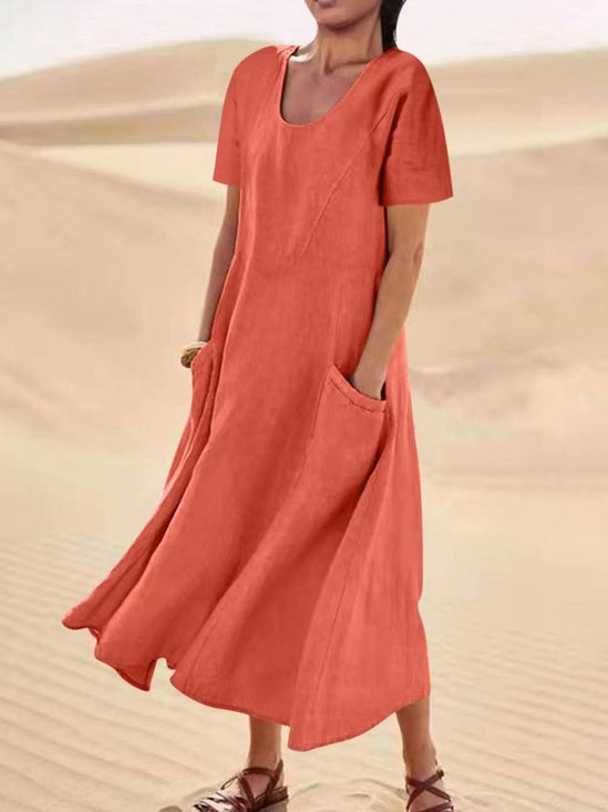 Casual Plain Crew Neck Maxi Dress