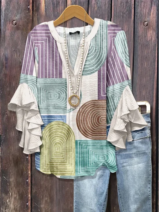 Women's Half Sleeve Shirt Summer As Picture Abstract Printing V Neck Daily Going Out Casual Top