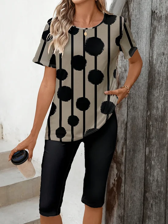 Women's Printing Polka Dots Daily Going Out Two-Piece Set Black Casual Summer Top With Pants Matching Set