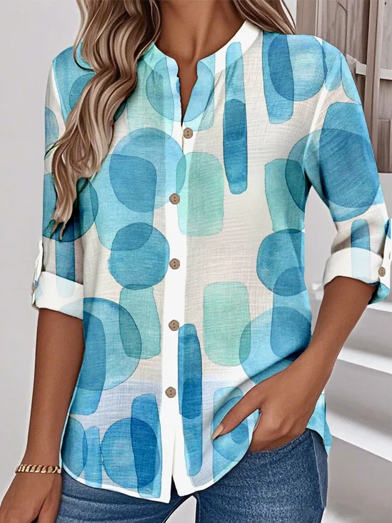 Women's Printed Stand Collar Long Sleeve Shirt