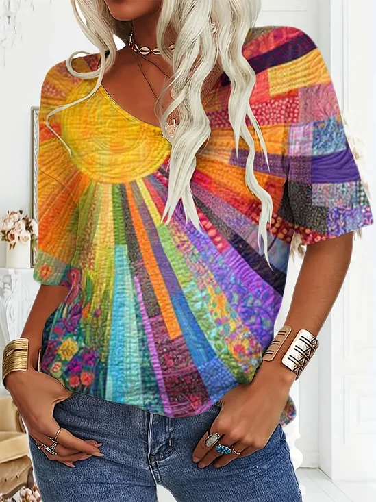 Jersey Loose Casual Multicolor Block T-Shirt