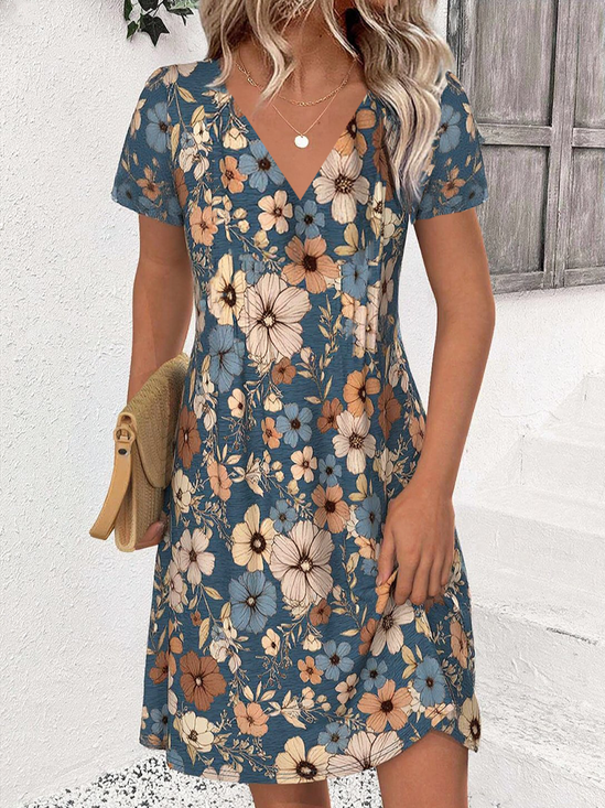 V Neck Regular Fit Simple Dress