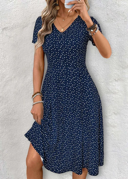 Women's Elegant Short Sleeve V-Neck Dress