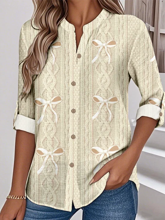 Women's Printed Stand Collar Long Sleeve Shirt