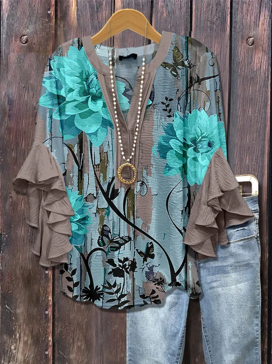 Women's Half Sleeve Shirt Summer As Picture Floral Printing V Neck Daily Going Out Casual Top