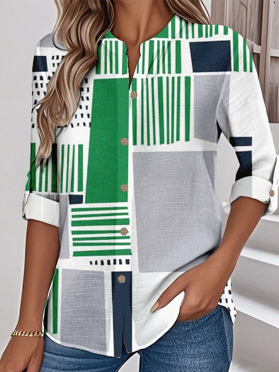 Women's Printed Stand Collar Long Sleeve Shirt