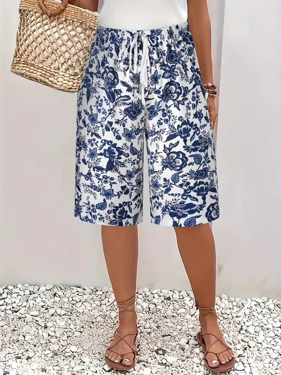 Women's  H-Line Straight Pants Daily Going Out Pants Blue Casual Printing Floral Summer Pants