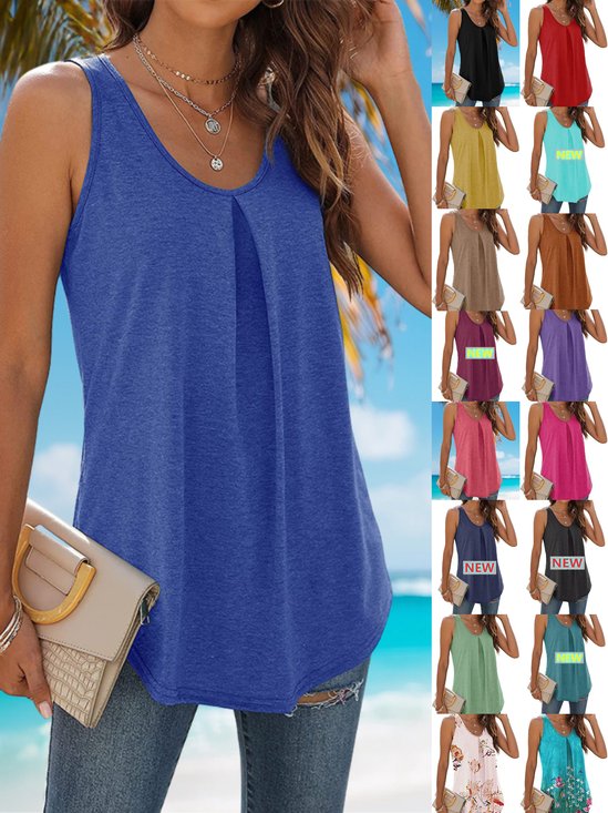 Women's Sleeveless Tank Top Summer Black Plain Ruched Cotton Crew Neck Daily Going Out Simple Top