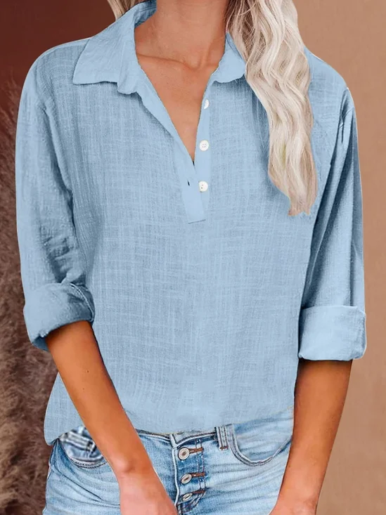 Women's Long Sleeve Casual Half-Open Shirt