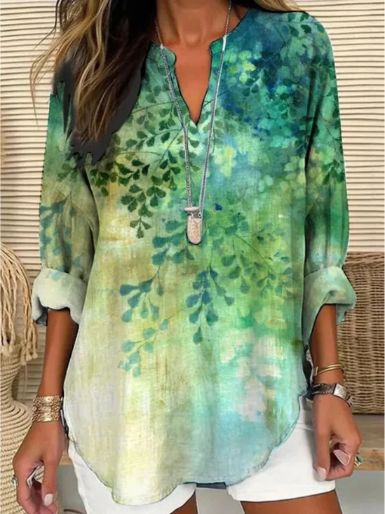 Plants Elegant Loose Shawl Collar Blouse